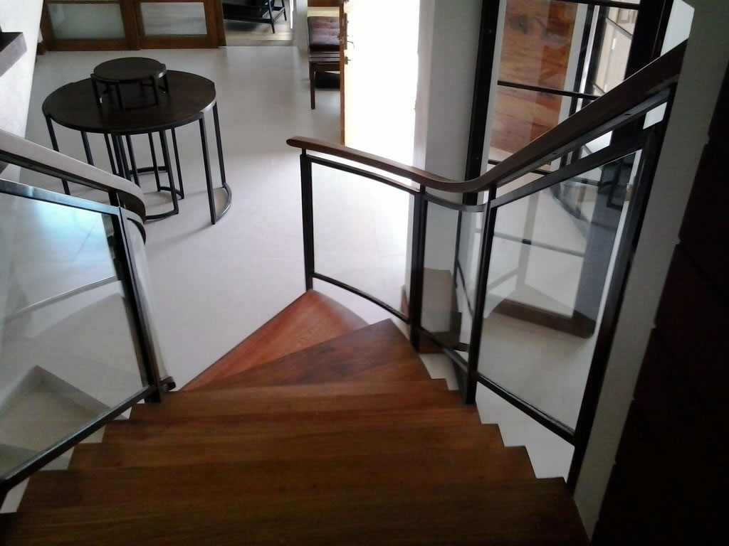 Stair Clear Tempered Glass with Wrought Iron Frame Stair Clear Tempered Glass with Wrought Iron Frame