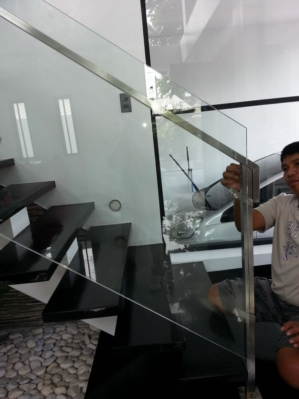 Glass Stair Railing in Stainless Frame Hairline Glass Stair Railing in Stainless Frame Hairline
