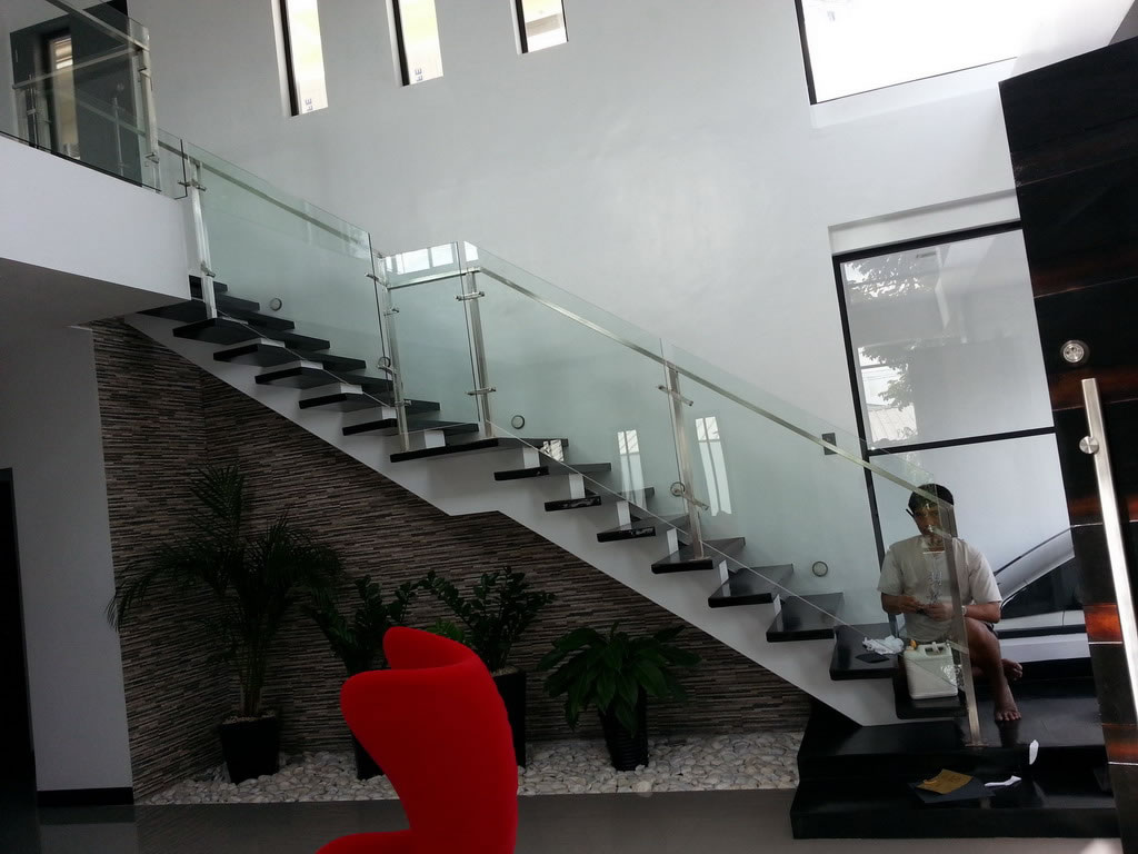 Glass Stair Railing in Stainless Frame Hairline Glass Stair Railing in Stainless Frame Hairline