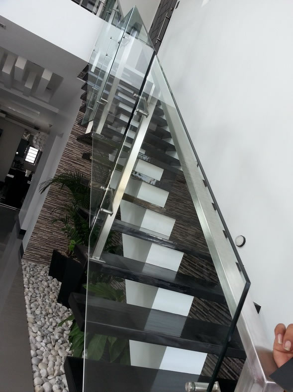 Glass Stair Railing in Stainless Frame Hairline Glass Stair Railing in Stainless Frame Hairline