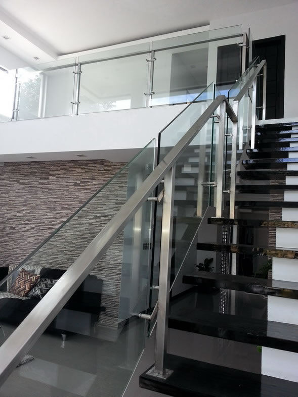 Glass Stair Railing in Stainless Frame Hairline Glass Stair Railing in Stainless Frame Hairline