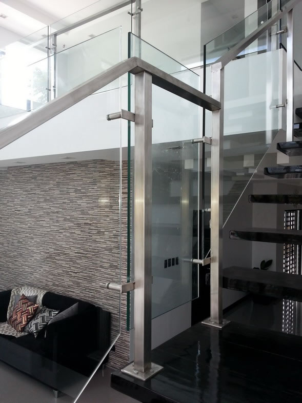 Glass Stair Railing in Stainless Frame Hairline Glass Stair Railing in Stainless Frame Hairline