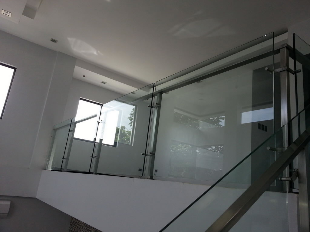 Glass Stair Railing in Stainless Frame Hairline Glass Stair Railing in Stainless Frame Hairline