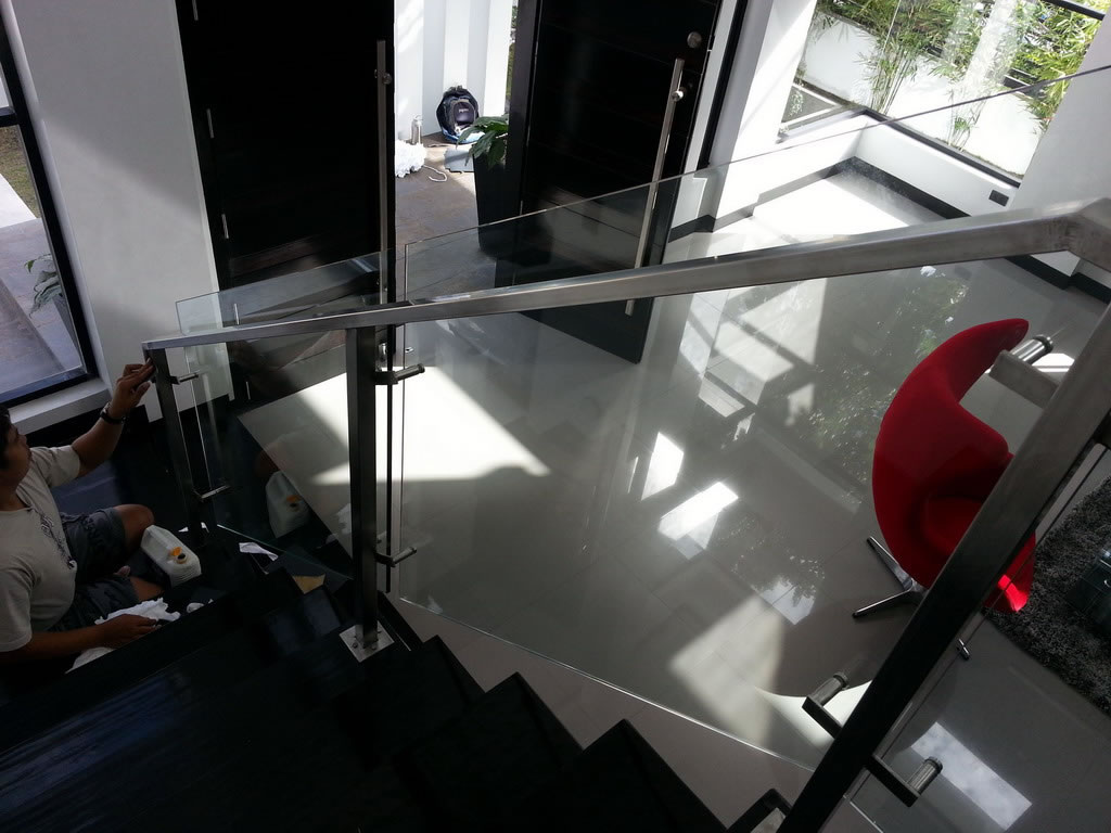 Glass Stair Railing in Stainless Frame Hairline Glass Stair Railing in Stainless Frame Hairline