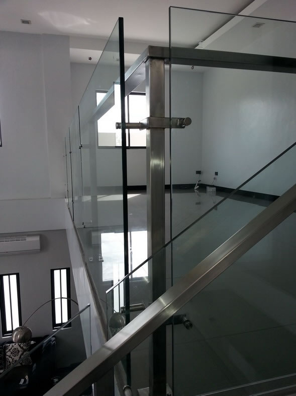 Glass Stair Railing in Stainless Frame Hairline Glass Stair Railing in Stainless Frame Hairline