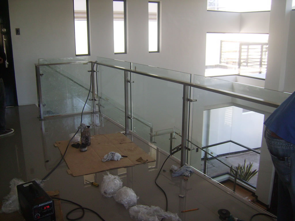 Glass Stair Railing in Stainless Frame Hairline Glass Stair Railing in Stainless Frame Hairline