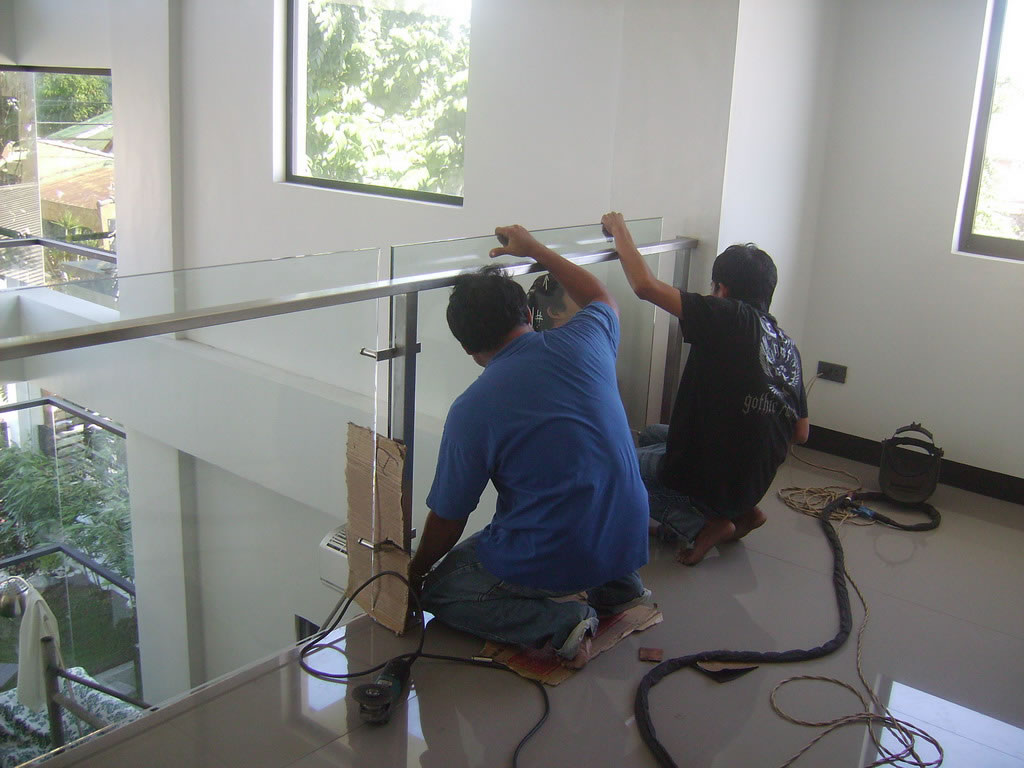 Glass Stair Railing in Stainless Frame Hairline Glass Stair Railing in Stainless Frame Hairline